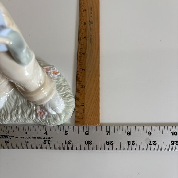 Ceramic Easter Bunny Figurine Baby Rabbit Basket Glazed 10.5" - Picture 6 of 7